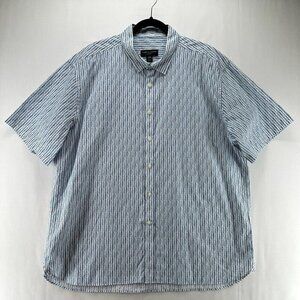 Pronto Uomo Shirt Mens Sz 2XL Herringbone Button Down Short Sleeve Cotton Blue